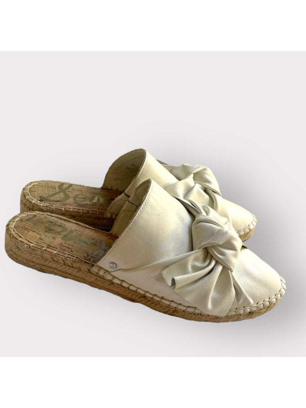 Sam Edelman Size 7.5 White Lynda Leather Bow Espadrille Slide Sandals Mule Shoes - Picture 12 of 14
